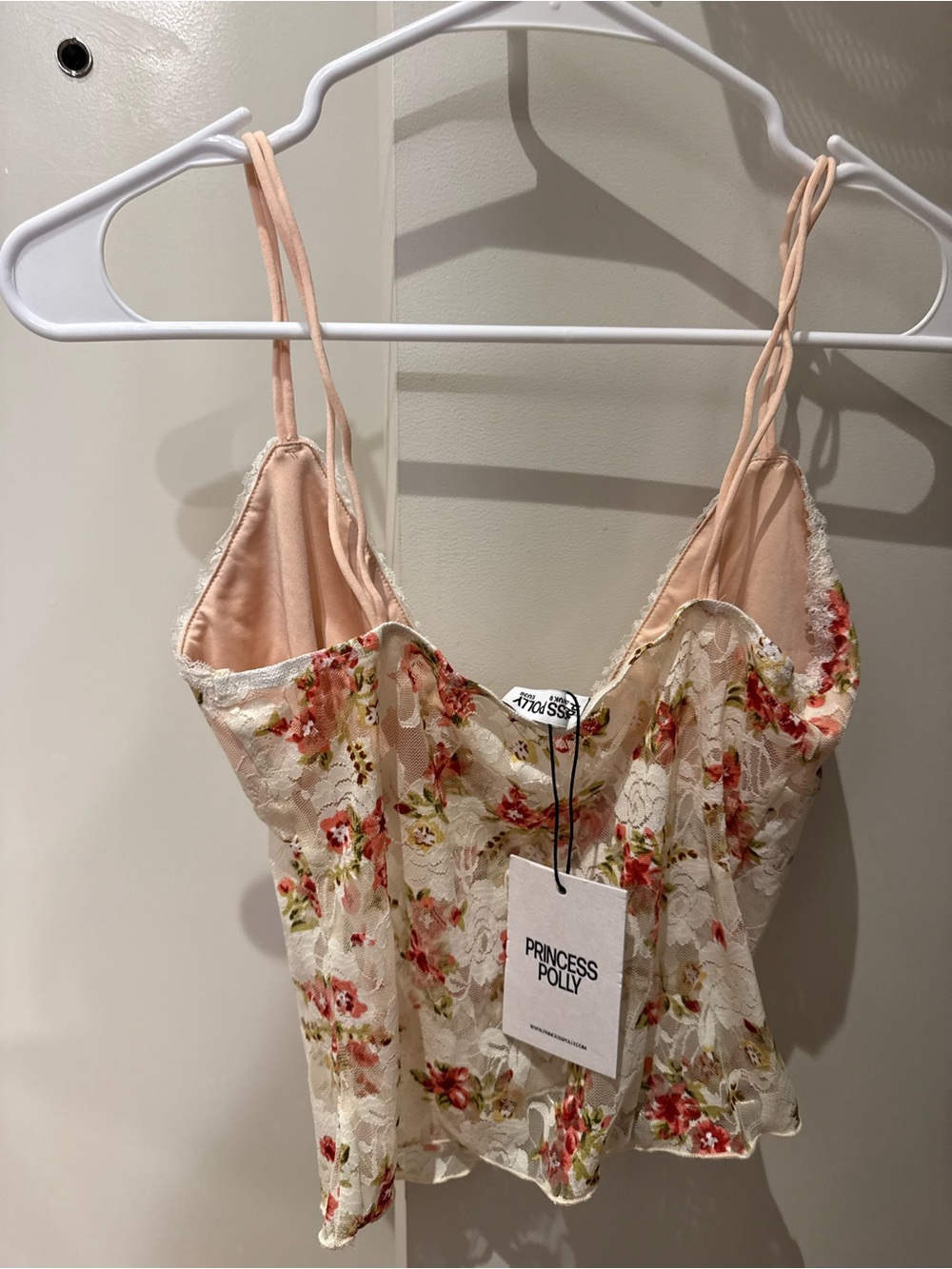 NWT Princess Polly Amessa Lace Top Floral Pink and Beige - Picture 4 of 5
